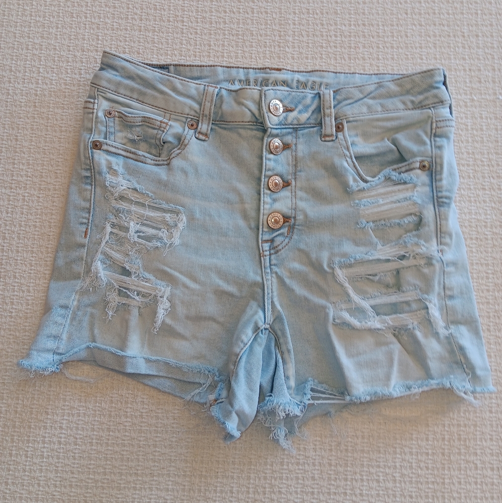 American Eagle Distressed Light Blue Denim Cut Off Shorts - Size 8